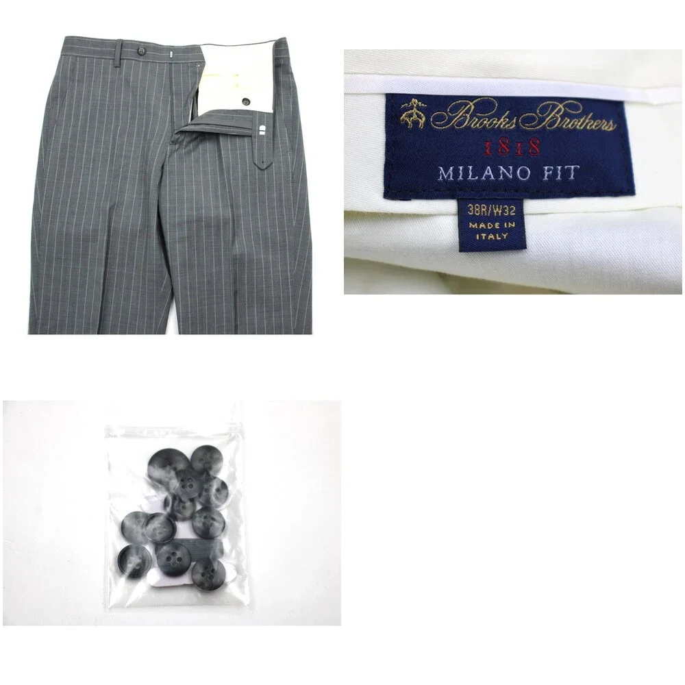 Brooks Brothers 1818 Milano Suit 38 R Mens Slim Fit Grey Stripe Wool 2 Piece